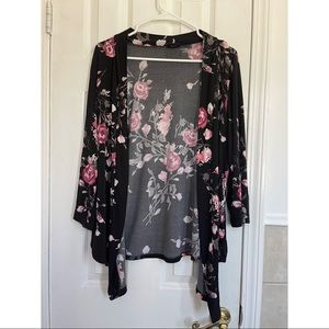 Torrid Flower Cardigan Plus Size 0X Stretch Black Pink